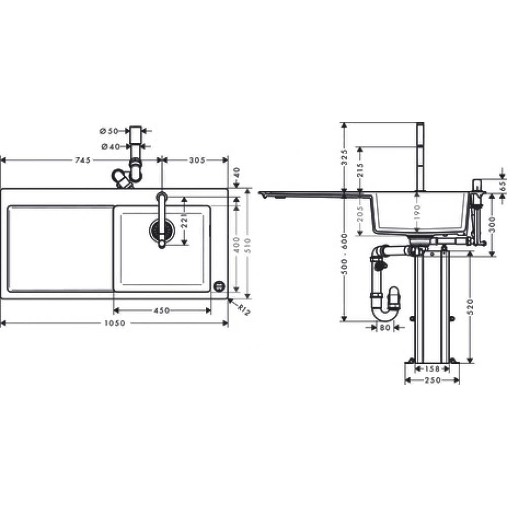 Кухонная комбинация hansgrohe 450 с крылом C51-F450-08 43219000