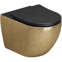 Унитаз подвесной Grossman GR-4411GBLS безободковый, с сиденьем микролифт, черный/золото