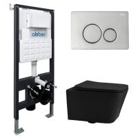 Комплект унитаза с инсталляцией Abber Rechteck AC1201MB-AC0105-AC0121 с клавишей смыва хром