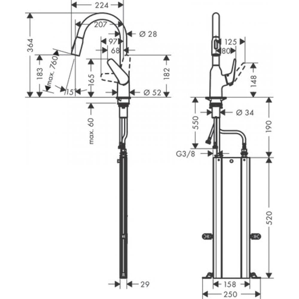 Смеситель для кухни hansgrohe Focus M42 180 2jet sBox 71821800 с вытяжным душем сталь