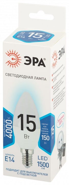 Лампа светодиодная Эра Стандарт E14 15Вт 4000K LED B35-15W-840-E14