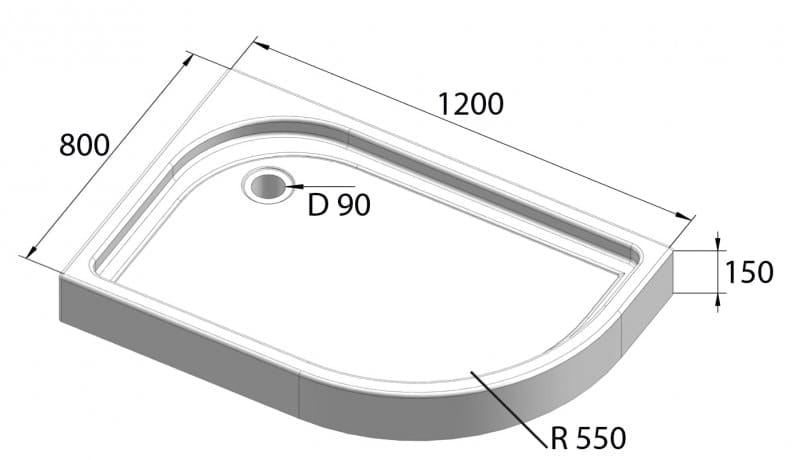 Душевой поддон Tray BelBagno TRAY-BB-RH-100/80-550-15-W-R