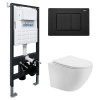 Комплект унитаза с инсталляцией Abber Bequem AC1100T-AC0105-AC0120MB с черной матовой клавишей