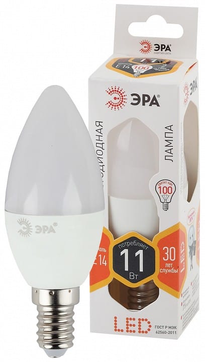 Лампа светодиодная Эра Стандарт E14 11Вт 2700K LED B35-11W-827-E14