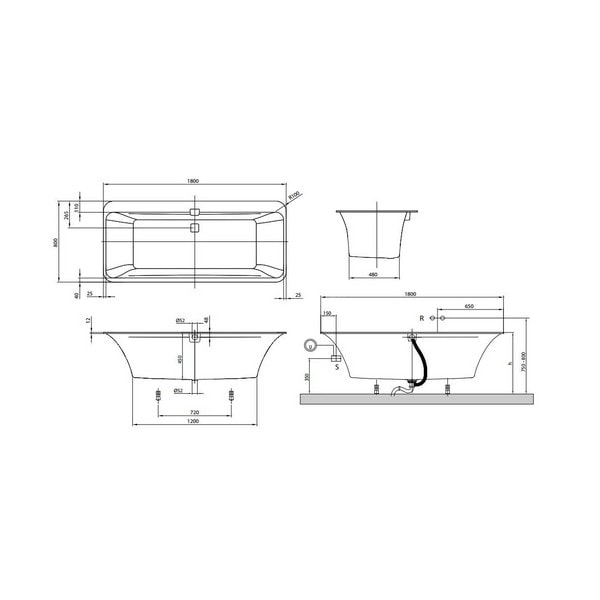 Квариловая ванна Villeroy&Boch Squaro Edge 12 180x80 UBQ180SQE7DV-01