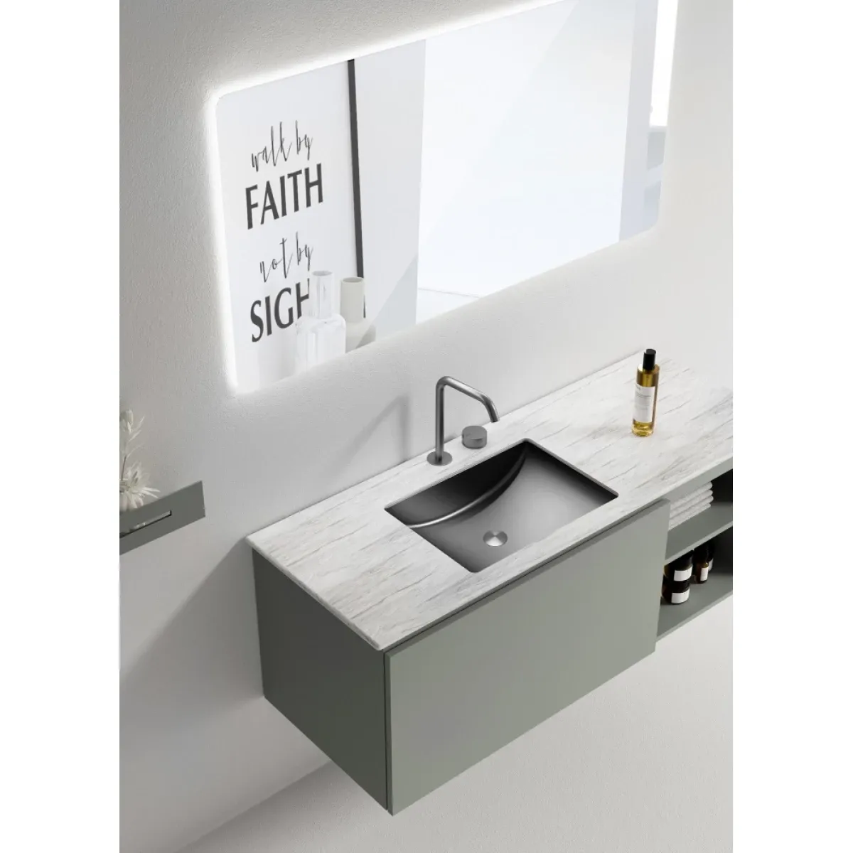 Раковина Abber Wasser Kreis AF2405GM 53x38 см, встраиваемая снизу, оружейная сталь матовый
