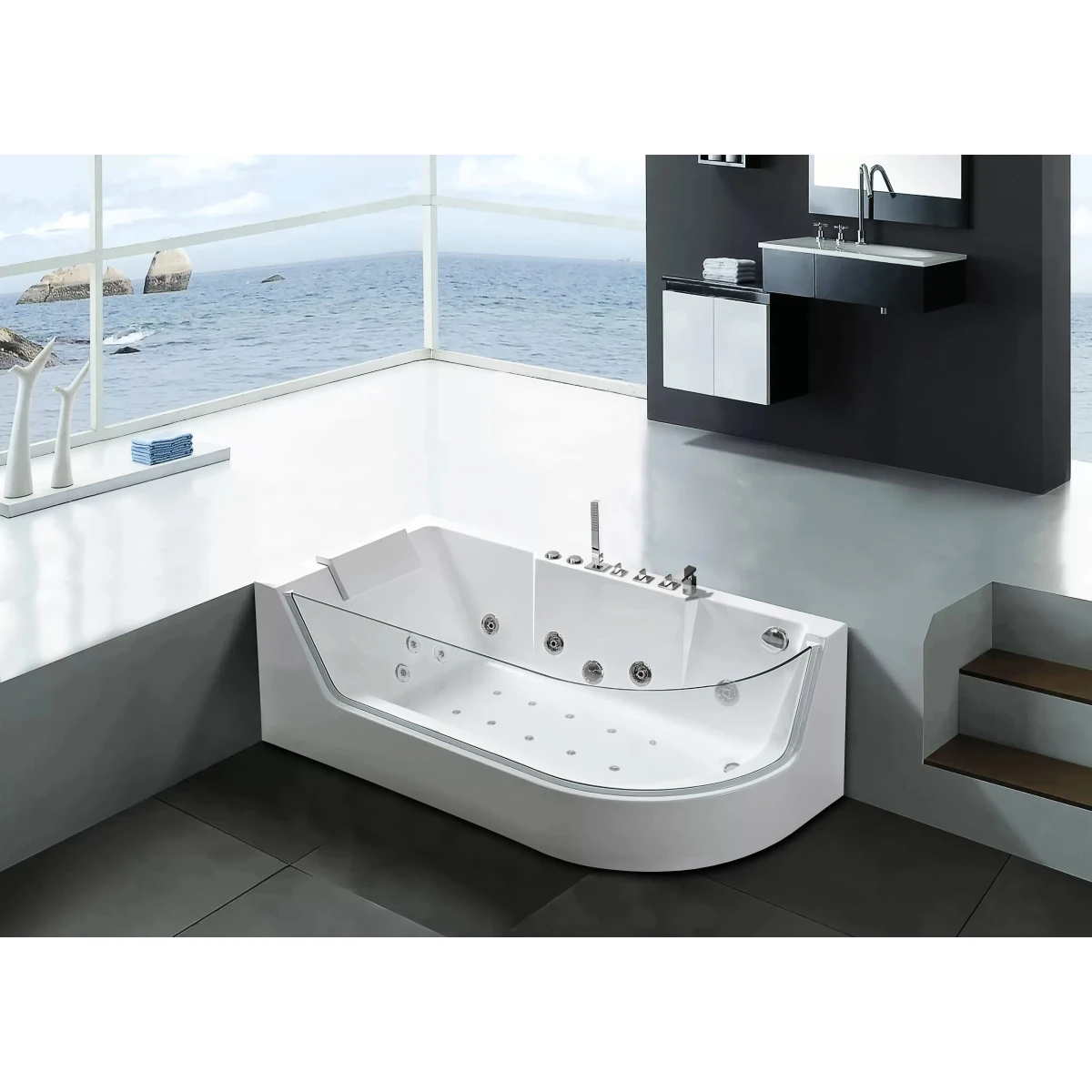 Акриловая ванна Ceruttispa C-403L 170x80 см L, с гидромассажем, угловая, белый