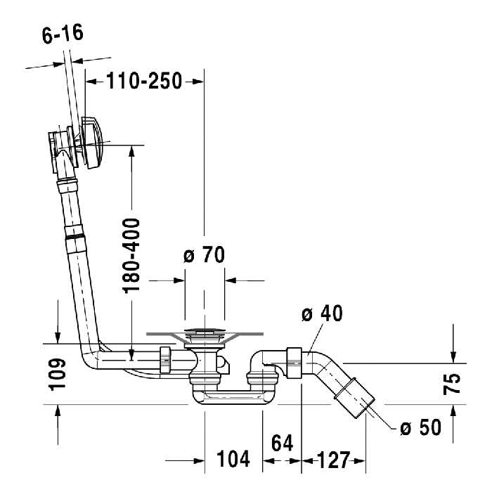 Слив-перелив для ванны Duravit D-Code 790225000001000