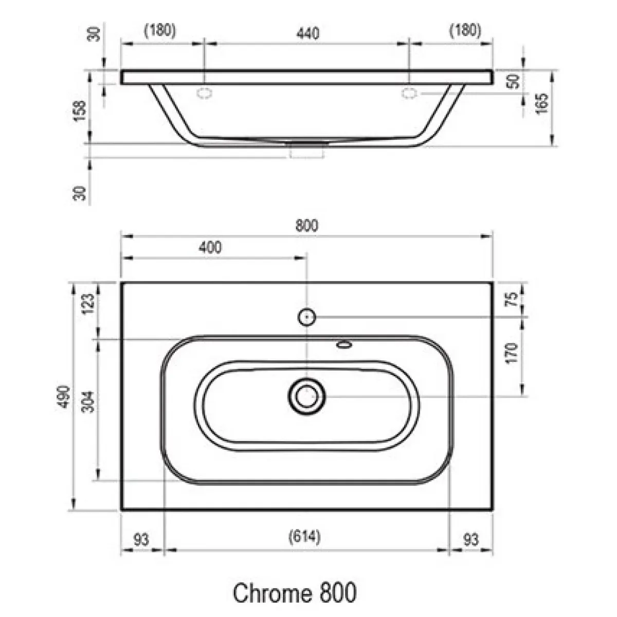 Умывальник 80 см Ravak Chrome 800 со скрытым переливом XJG01280000