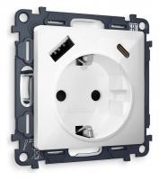 Розетка с заземлением и 2хUSB type A и C без рамки Ambrella Volt Quant MA110010