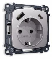 Розетка с заземлением и 2хUSB type A и C, без рамки Ambrella Volt OMEGA MO510010
