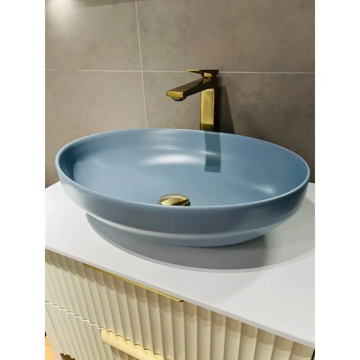 Раковина-чаша CeramaLux 78590MHL 50,2x36,3 см, накладная, голубой матовый