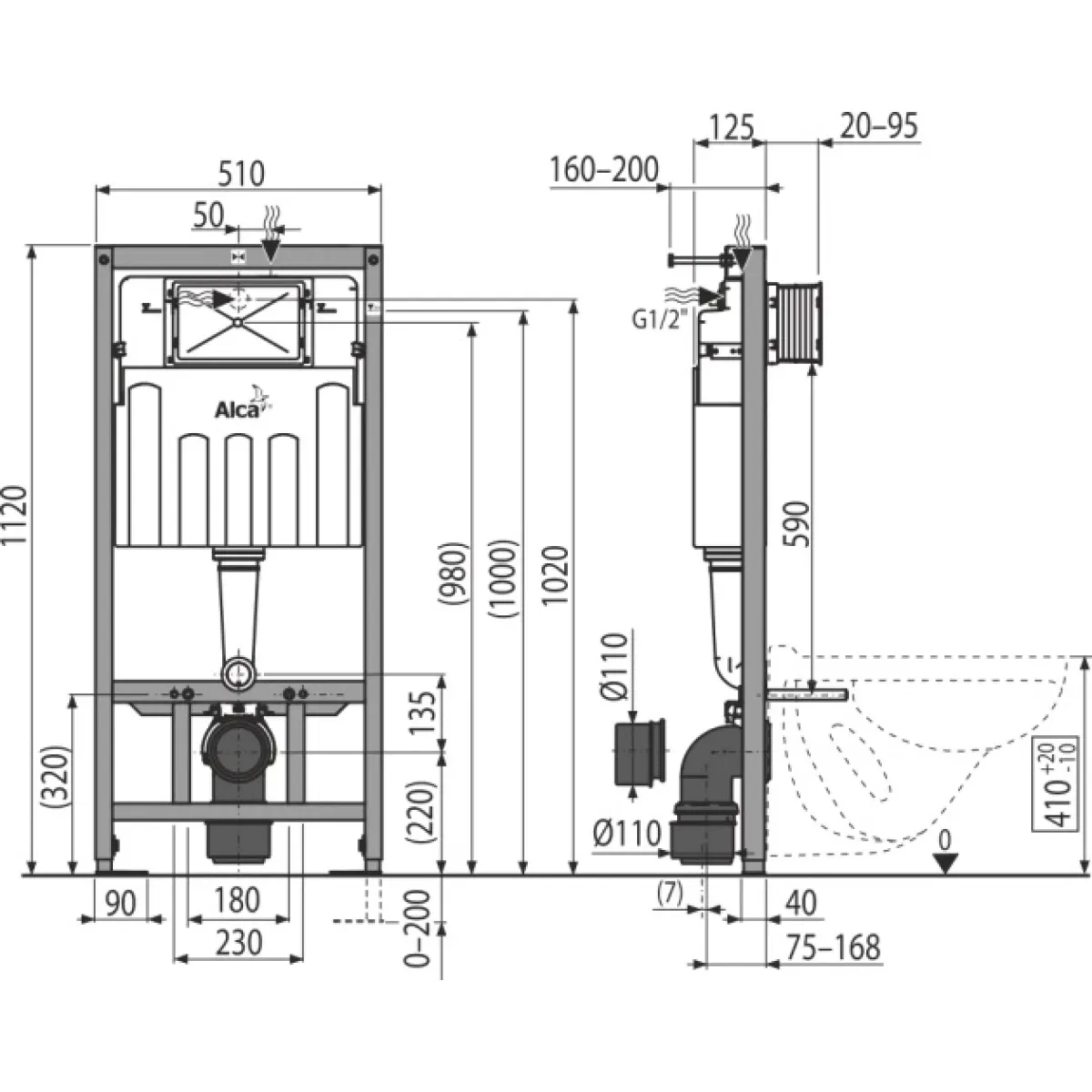 Инсталляция для унитаза AlcaPlast Sadromodul AM101/1120-3:1 RU M70-0001 с кнопкой смыва, белый