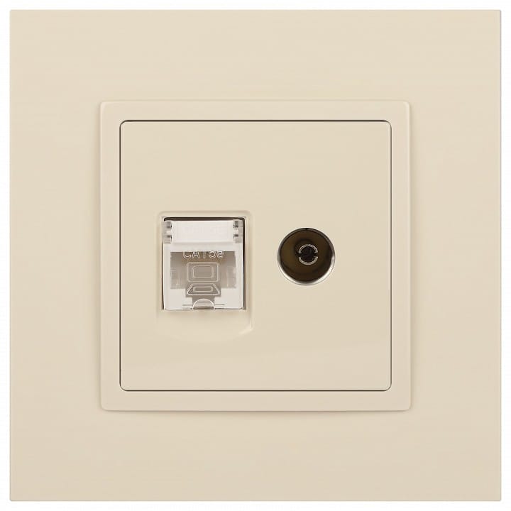 ТВ-розетка и розетка Ethernet RJ-45 без рамки Эра Эра Elegance 14-3110-02