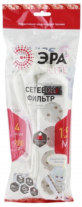 Удлинитель с выключателем Эра  USF-M-4es-1.5m-W