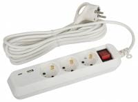 Удлинитель с выключателем Эра  UB-3es-5m-USB