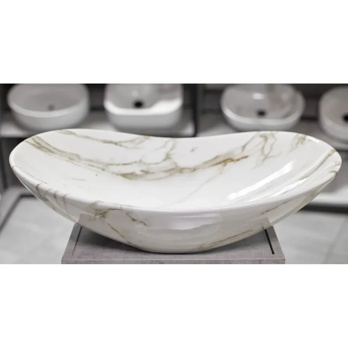 Раковина-чаша CeramaLux 1575 63x35 см, накладная, белый мрамор