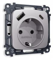 Розетка с заземлением и 2хUSB type A и C без рамки Ambrella Volt Quant MO510010