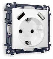 Розетка с заземлением и со шторкой и 2хUSB type A без рамки Ambrella Volt Quant MA109010