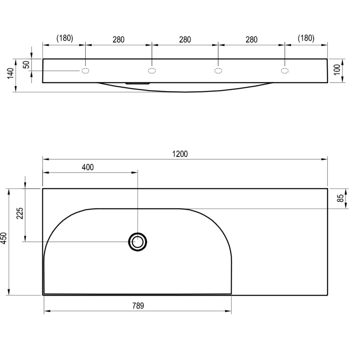 Раковина Ravak Lite XJXP1312000 120x45 см R, накладная, подвесная, белый