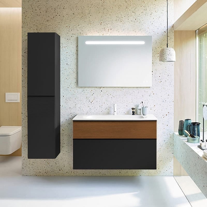 Тумба с раковиной Burgbad Fiumo 100 SFXN102F3958FOT52G0200C0001*1 графит матовый/тик корица