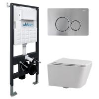 Комплект унитаза с инсталляцией Abber Rechteck AC1201-AC0105-AC0121MCH с клавишей смыва матовый хром