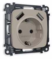 Розетка с заземлением и 2хUSB type A без рамки Ambrella Volt Quant MO369010