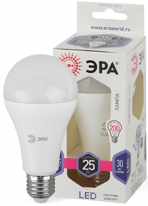 Лампа светодиодная Эра Стандарт E27 25Вт 6000K LED A65-25W-860-E27