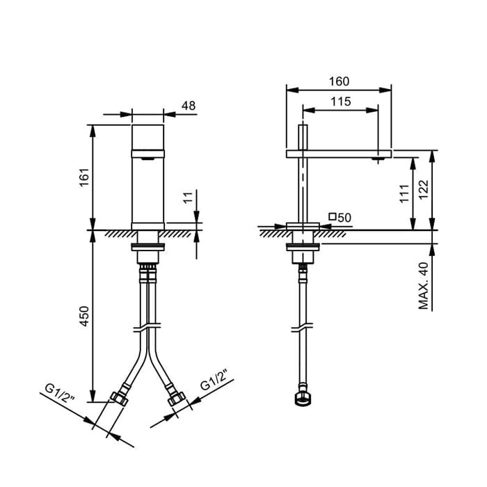 Смеситель для раковины Fantini AK/25 48 P5 T004WF сталь