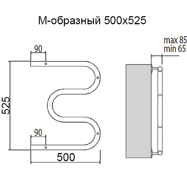 Полотенцесушитель электрический Terminus М-образный 500х500 4620768883910