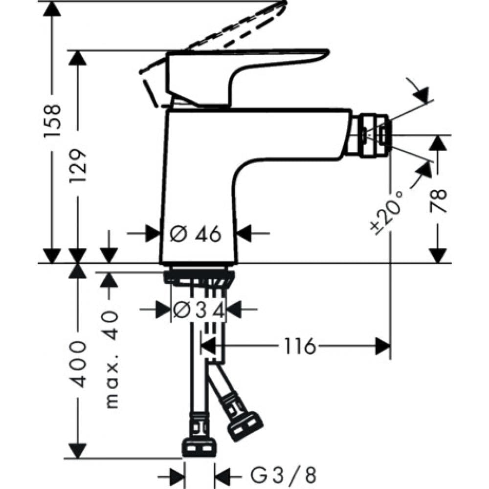 Смеситель для биде hansgrohe Talis E 71721000 со сливным клапаном push-open хром
