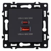 Розетка 2хUSB type A и C без рамки Kollinger Asthetik AS-024BK