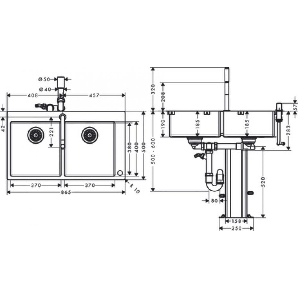 Кухонная комбинация hansgrohe 370/370 C71-F765-10 43203800 сталь