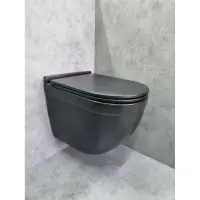 Унитаз подвесной CeramaLux 2198MB безободковый, с сиденьем микролифт, черный матовый