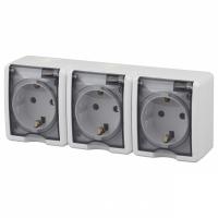 Розетка тройная с заземлением и со шторками, с крышкой Эра Эра Эксперт 11-2406-01