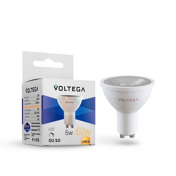 Лампа светодиодная Voltega Софит диммируемый (Sofit dim) GU10 линзованный (Lens) GU10 6Вт 2700K 7250