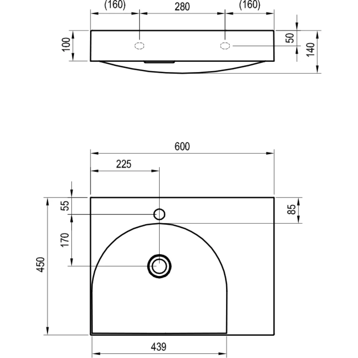 Раковина Ravak Lite XJXP1260000 60x45 см R, накладная, подвесная, белый