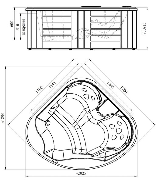 Гидромассажная ванна Радомир Корнелия 170х170 1-30-0-0-0-164С серый