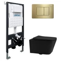Комплект унитаза с инсталляцией Abber Rechteck AC1201MB-AC0105-AC0120MMG с клавишей золото матовое