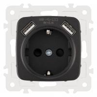 Розетка с заземлением и со шторкой и 2хUSB без рамки Arte Milano am-205 205.47-1.black