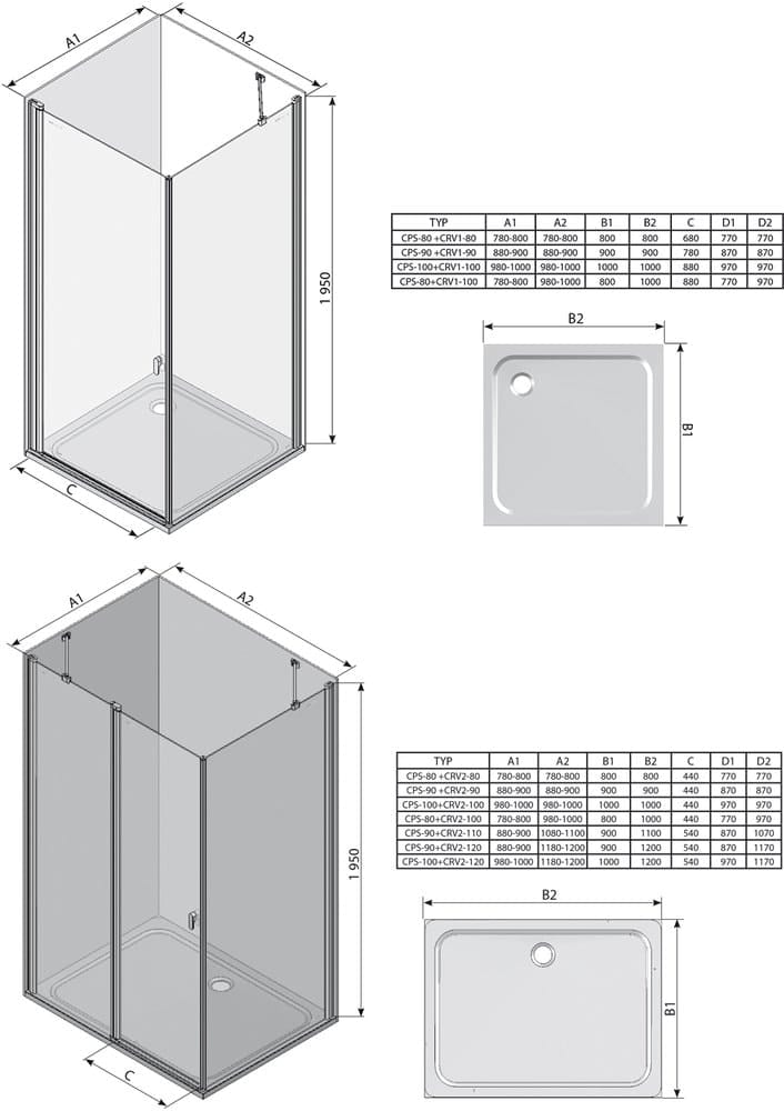 Душевая стенка Ravak Chrome 90 9QV70C00Z1 хром+Transparent