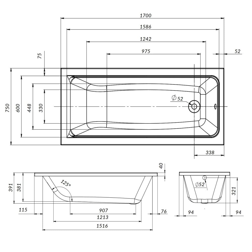 Каркас для ванны Am.Pm Gem W90A-170-075W-R