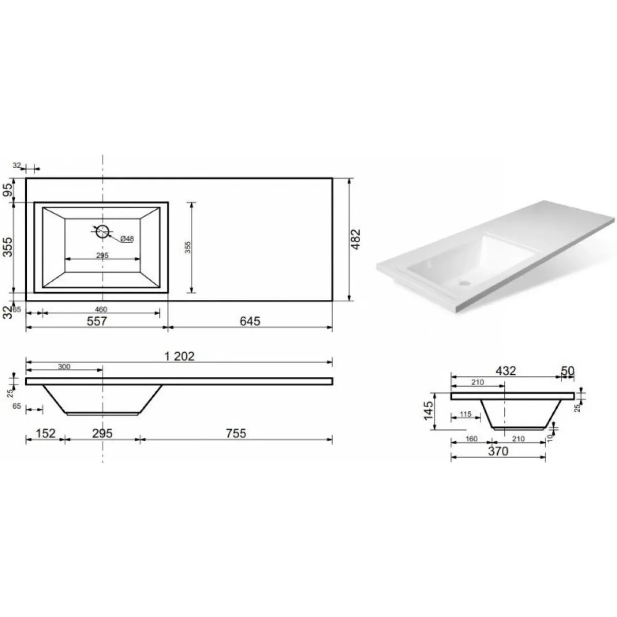 Раковина Misty Даллас ФР-00001490 120,2x48,2 см L, над стиральной машиной, белый