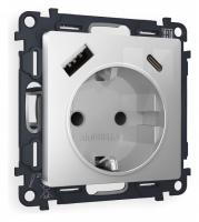 Розетка с заземлением и 2хUSB type A и C без рамки Ambrella Volt Quant MA410010