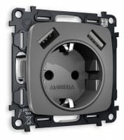 Розетка с заземлением и 2хUSB type A, без рамки Ambrella Volt OMEGA MO659010