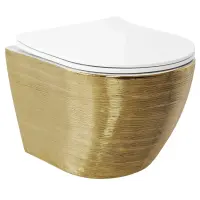 Унитаз подвесной Grossman GR-4455GWS безободковый, с сиденьем микролифт, белый/золото