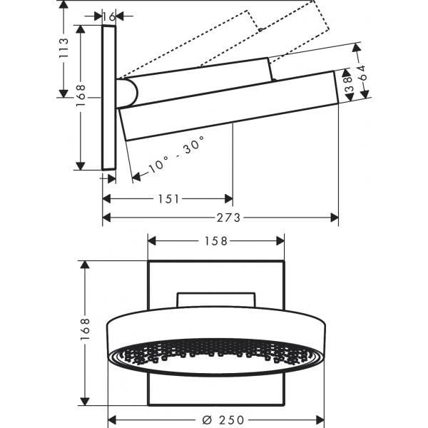 Верхний душ hansgrohe Rainfinity 250 1jet 26226000 с настенным разъемом