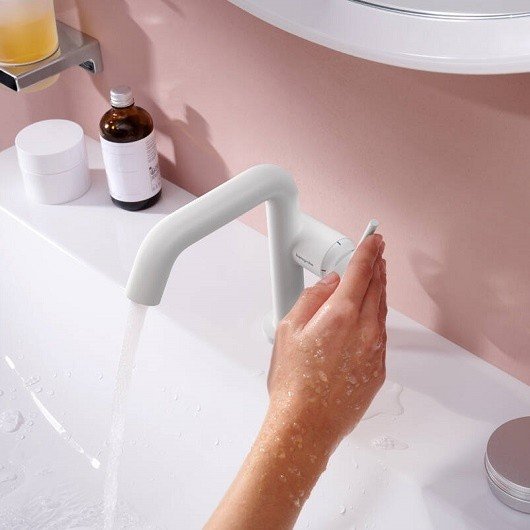 Смеситель для раковины hansgrohe Tecturis S 73320700 со сливным гарнитуром белый матовый