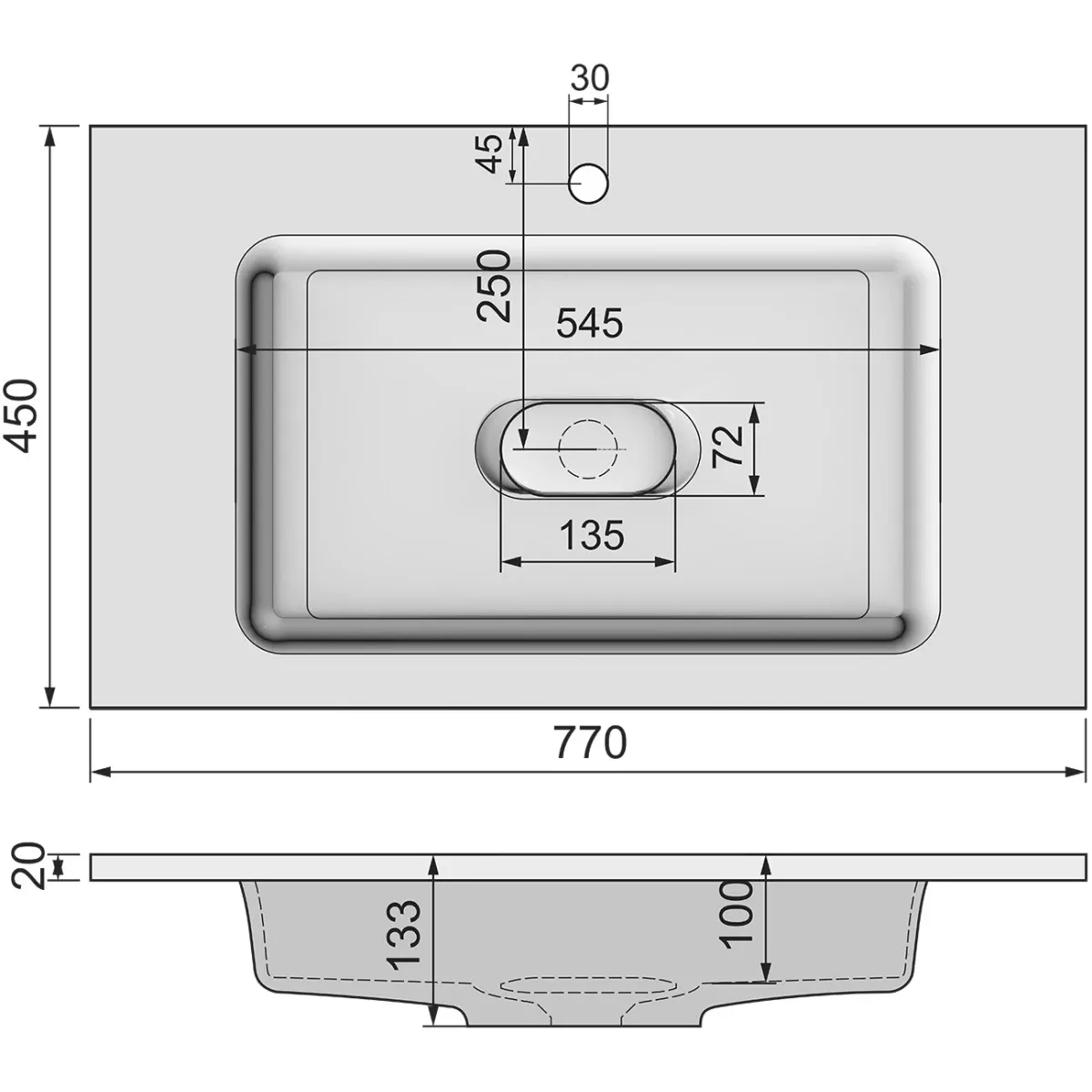 Раковина 77x45 см Jorno Modul Mol.08.80/W