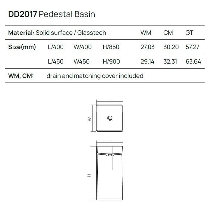 Раковина Dea Design Pedestal Basin 40 DD2017 400 R4 smoky black